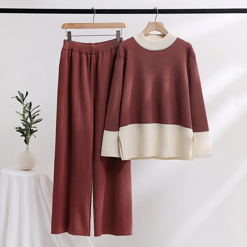 Elegant knit loungewear set for women with wide waistband and decorative collar Lune London