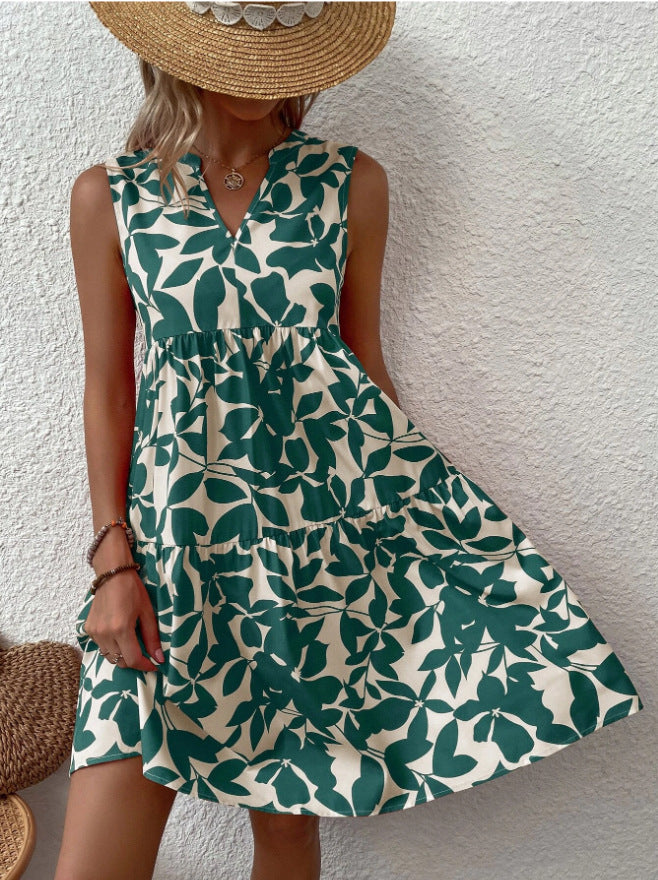 Sleeveless summer dress for women in A with V design Lune London