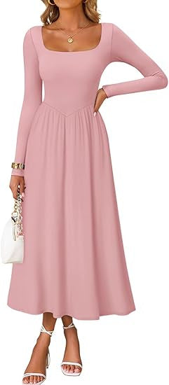 Robe midi élégante pour dames avec col carré et manches longues Chic & Stil