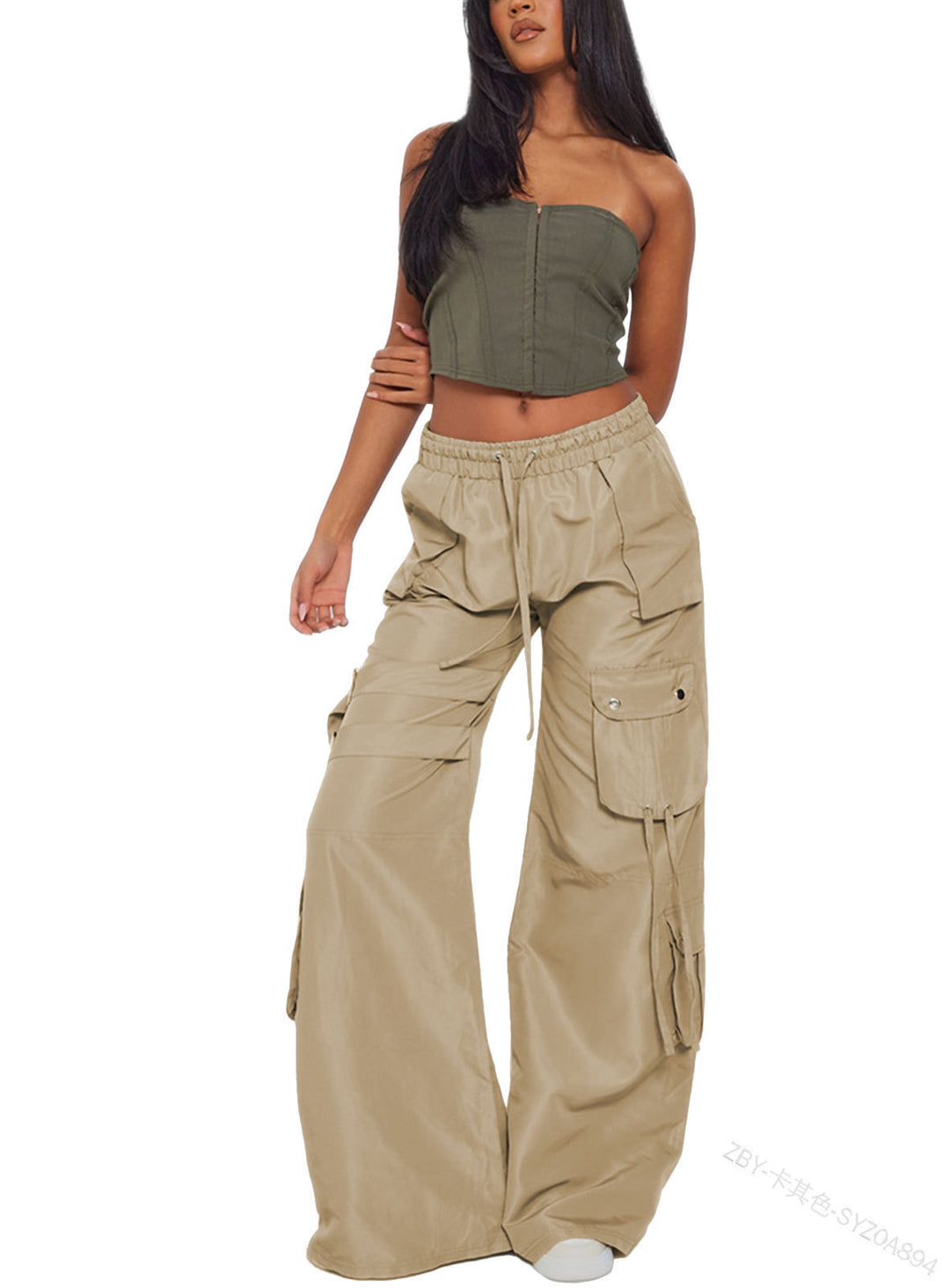 Wide cargo pants for women with elastic waistband and practical pockets Lune London