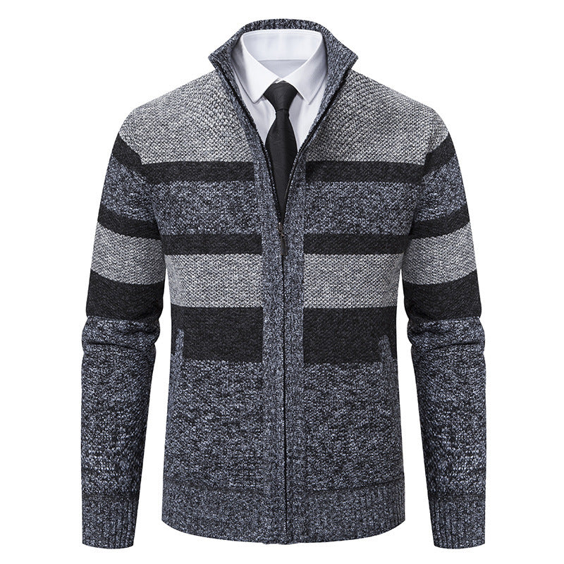Men's knitted jacket with high collar and striped design Lune London