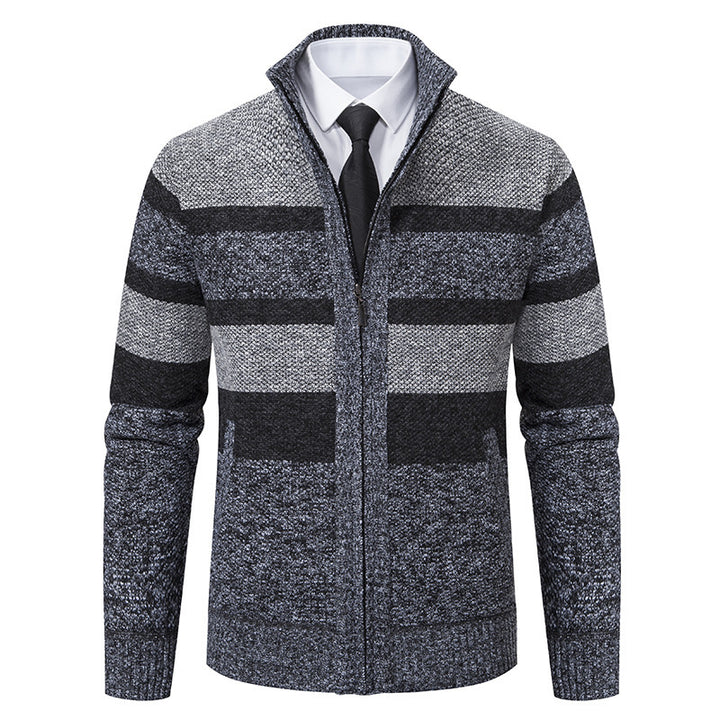 Men's knitted jacket with high collar and striped design Lune London
