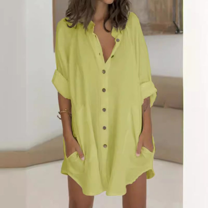 Long sleeve shirt dress for women with hidden button closure Lune London