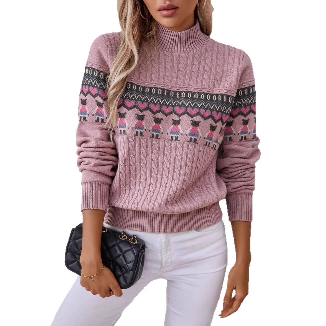 Knit sweater for women with creative pattern and high collar Lune London