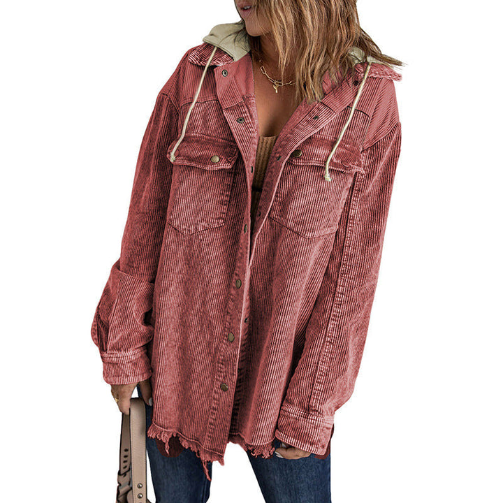 Lune London | Jacket with hood - Oversized fit - Cord texture - Button closure - Fringe edge