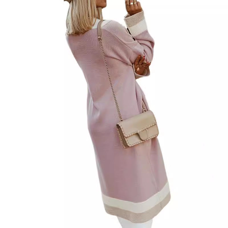 Long knitted jacket for women with a harmonious color contrast and a casual cut Lune London