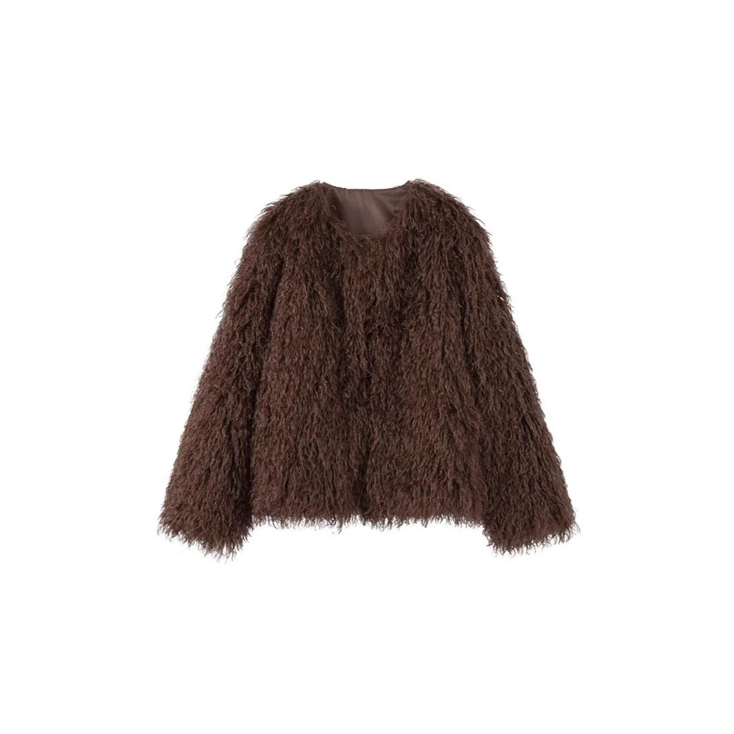 Ladies fleece poncho with trendy boucle style Lune London