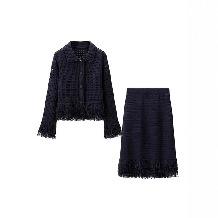 Midi skirt for women with fringed hem and textured design Lune London
