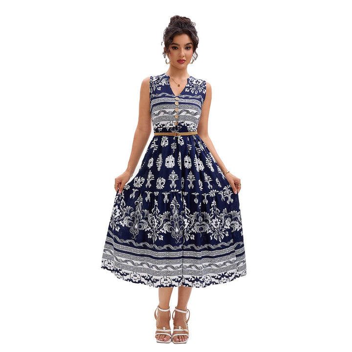 Ladies Vintage Floral Buttoned Midi Dress Lune London