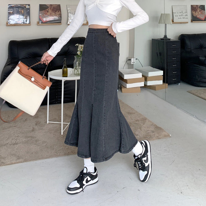 Jupe en denim évasée pour femmes avec fente haute Chic & Stil
