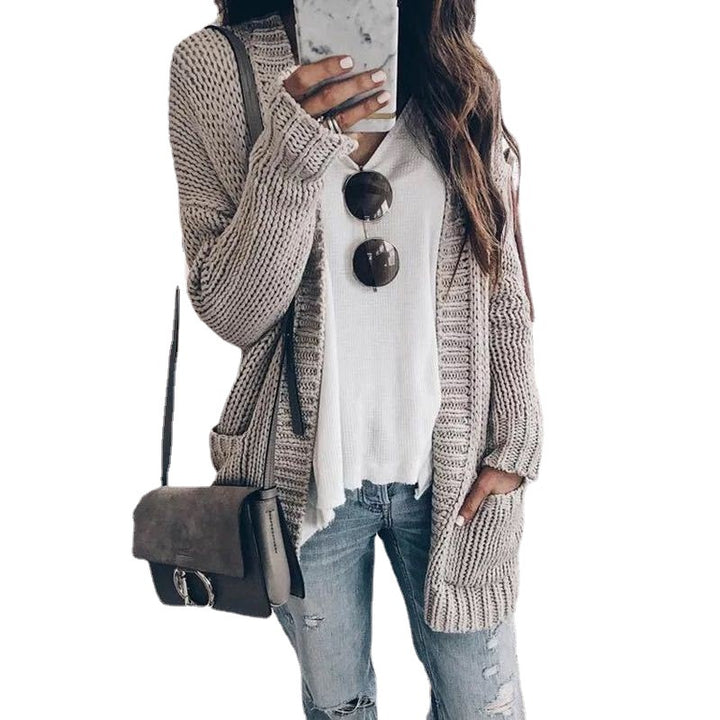 Chunky knitted cardigan for women with large pockets and open front Lune Londonl