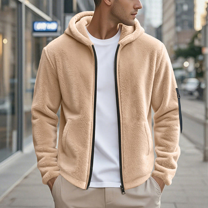 Fleece jacket for men with practical zipper and hood Lune London