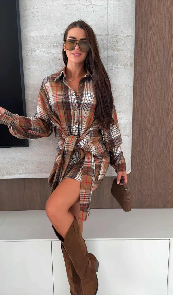 Checkered shirt dress for women with adjustable belt Lune London