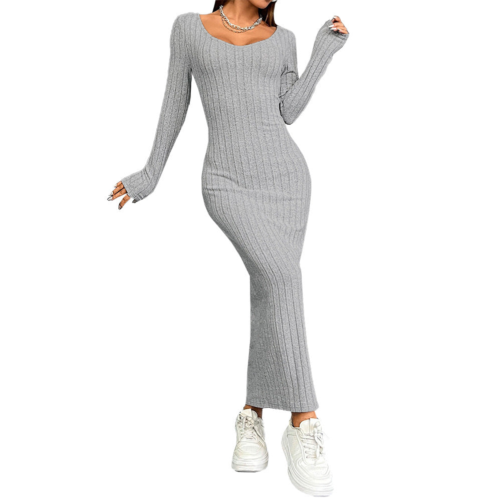 Robe tricotée ajustée à manches longues pour femmes Chic & Stil