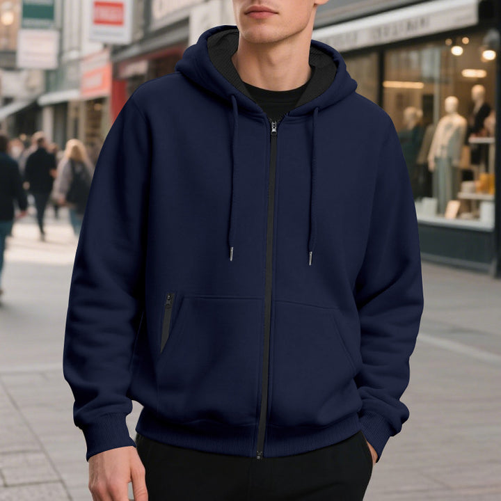 Men's zip hoodie with practical pockets and breathable fleece interior Lune London