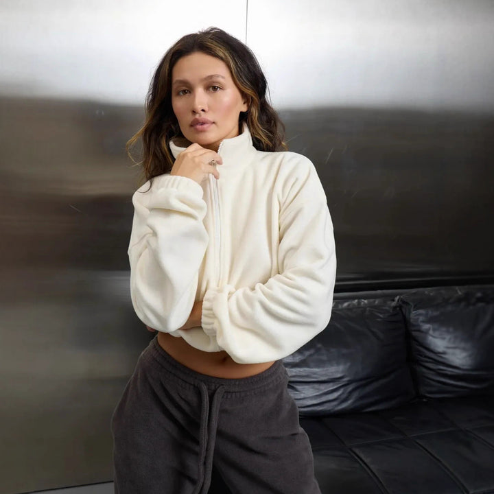 Ladies Relaxed-Fit Fleece Jacket with High Collar and Full Zip Lune London