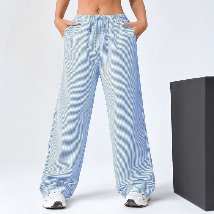 Wide striped pants for women with a comfortable elastic waistband Lune London