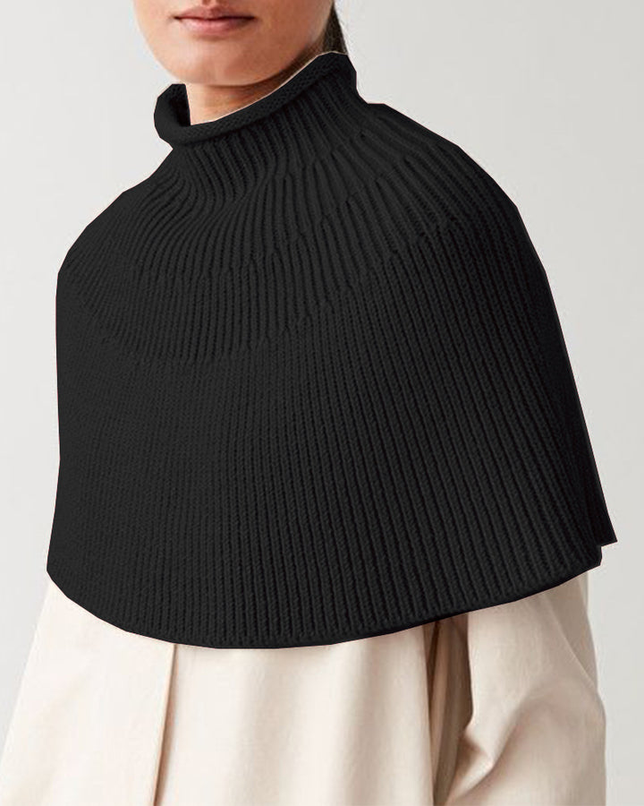 Knitted cape for women with high collar and fine rib structure Lune London
