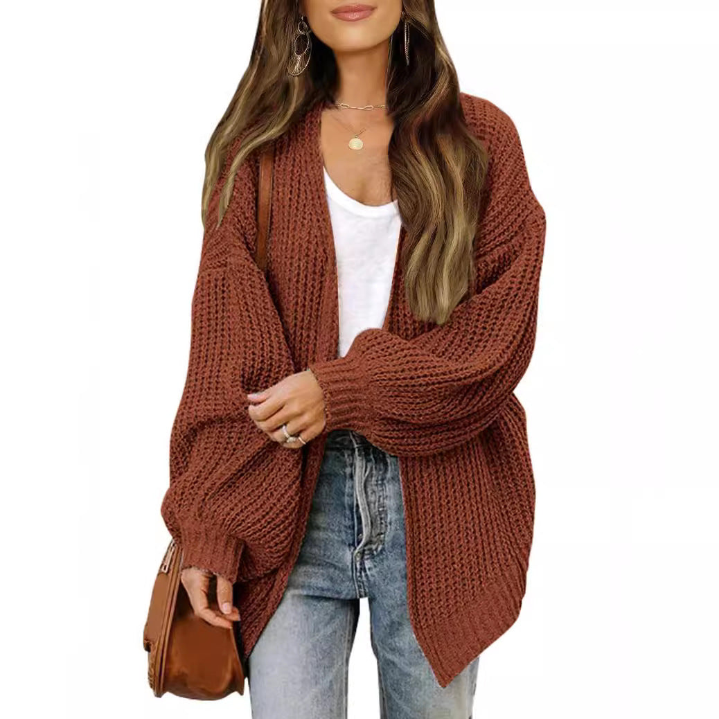 Cardigan en tricot épais pour femmes avec une coupe décontractée et des épaules tombantes Chic & Stil