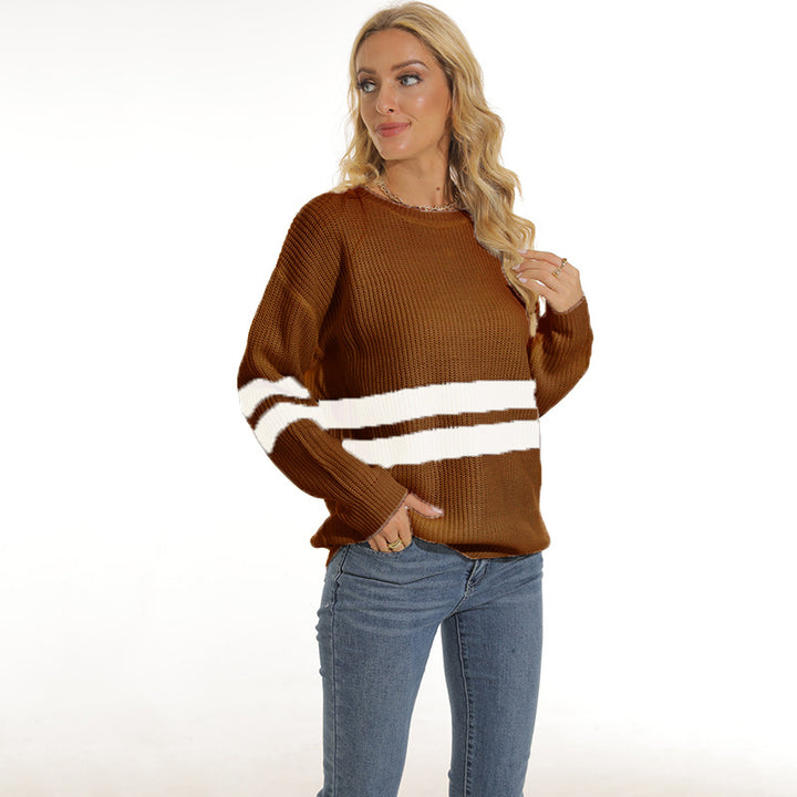 Chunky knit pullover for women with sporty striped pattern and relaxed fit Lune London