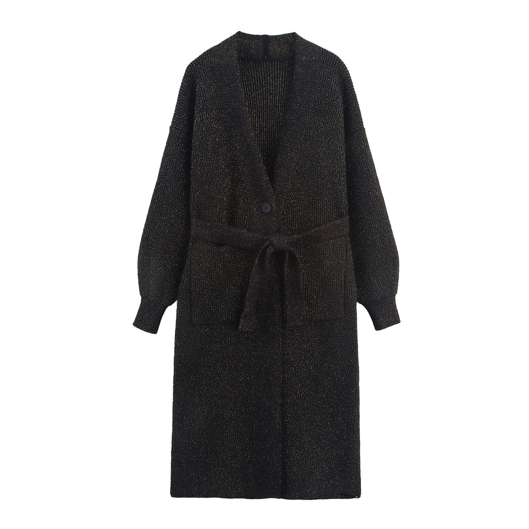 Ladies Long Knit Cardigan With Belt And Pockets Lune London