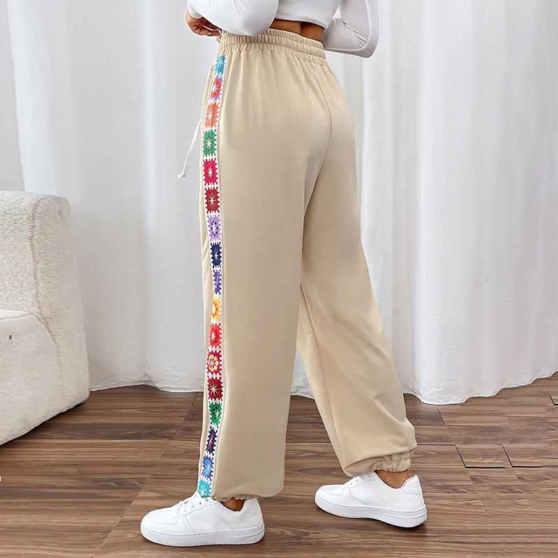 Stylish sweatpants for women with decorative side embroidery Lune London