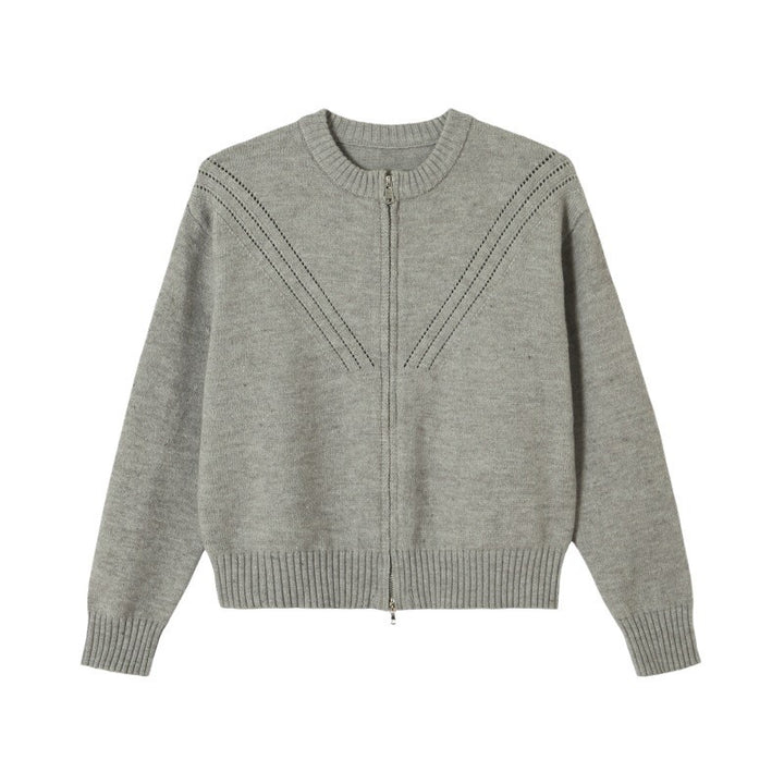 Cardigan pour femmes avec fermeture éclair moderne et motif en cable tendance Chic & Stil