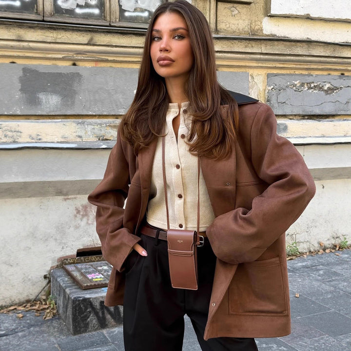 Oversized faux leather jacket for women with a chic collar Lune London
