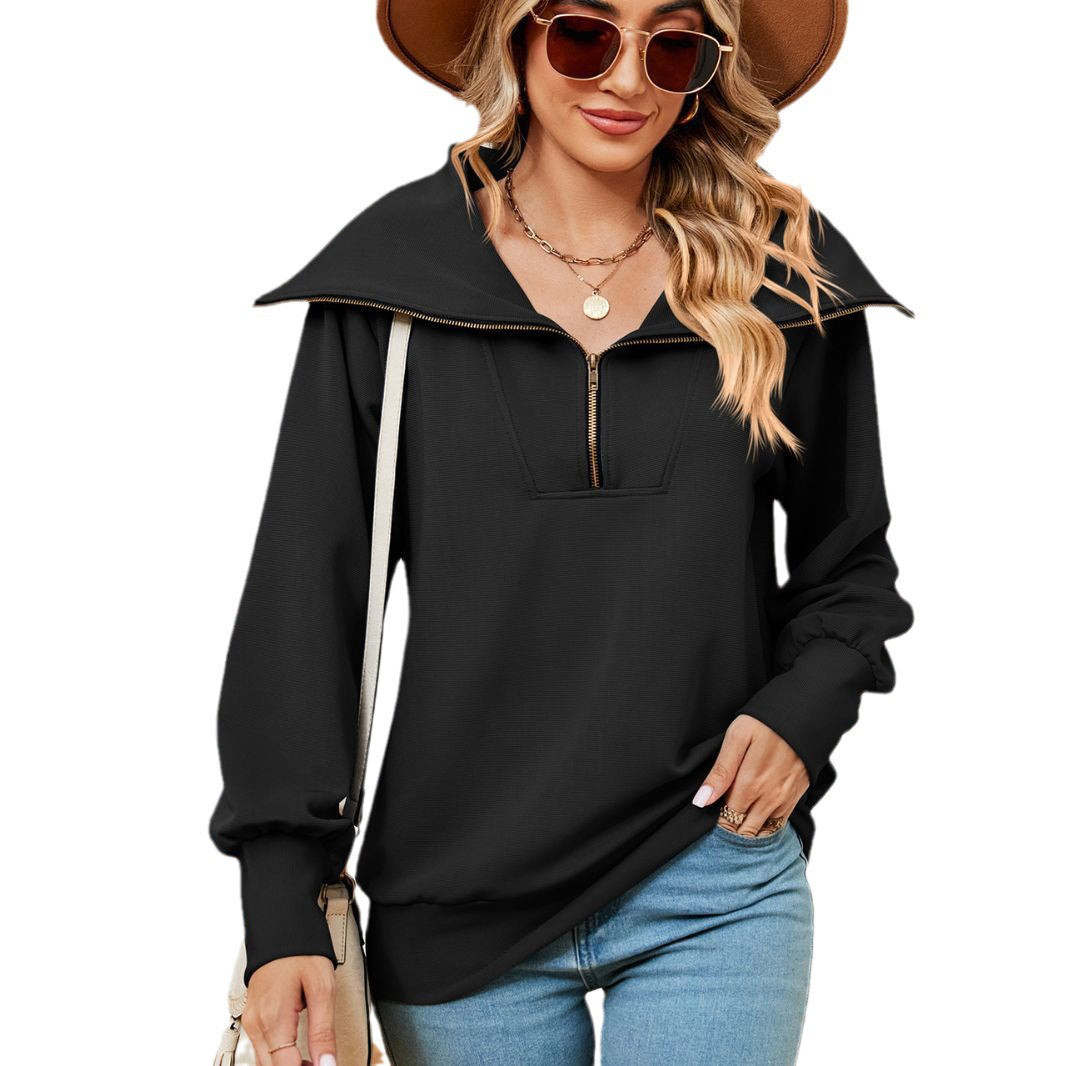 Women's sweater with modern high collar and zipper Lune London