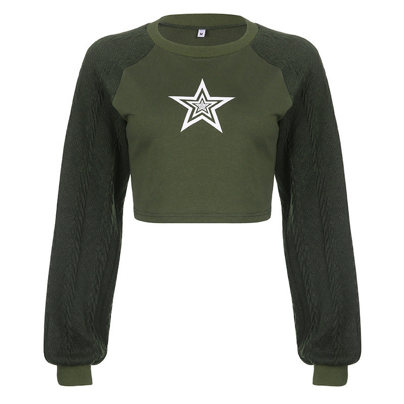 Cropped sweater for women with graphic star pattern and textured sleeve design Lune London