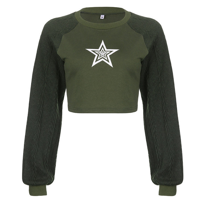 Cropped sweater for women with graphic star pattern and textured sleeve design Lune London