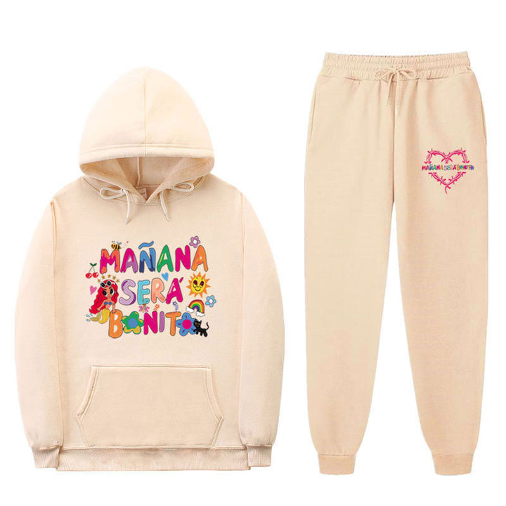 Women's Sweatshirt and Jogging Pants Set with Colorful Print Lune London