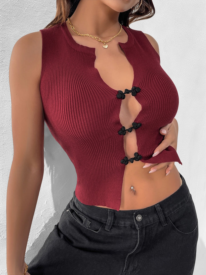 Woman Ribbed Button Cardigan Top Lune London
