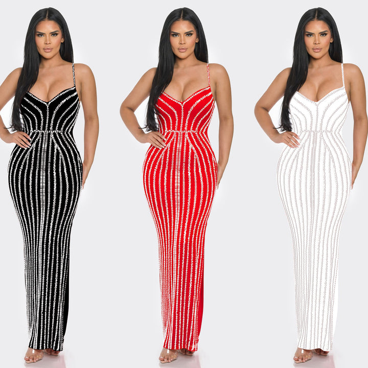 Ladies Elegant Chic Striped Maxi Dress