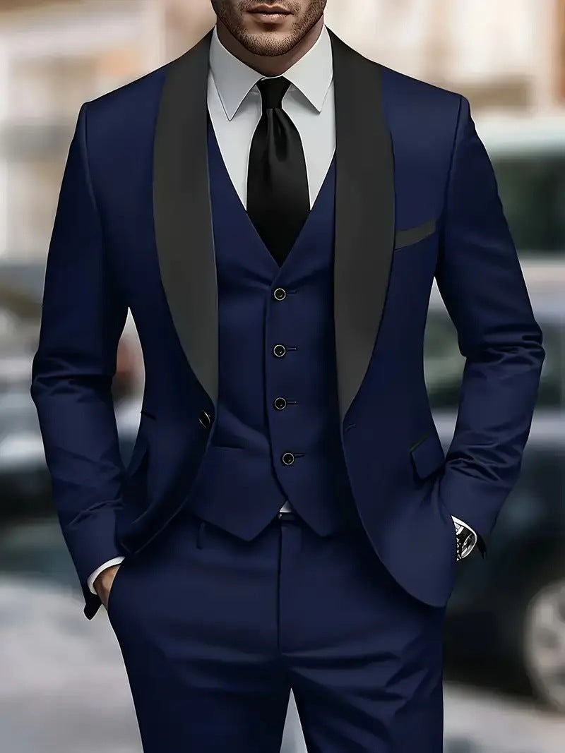 Men’s Elegant Three-Piece Suit Set with Satin Waistcoat & Timeless Style | Lune London