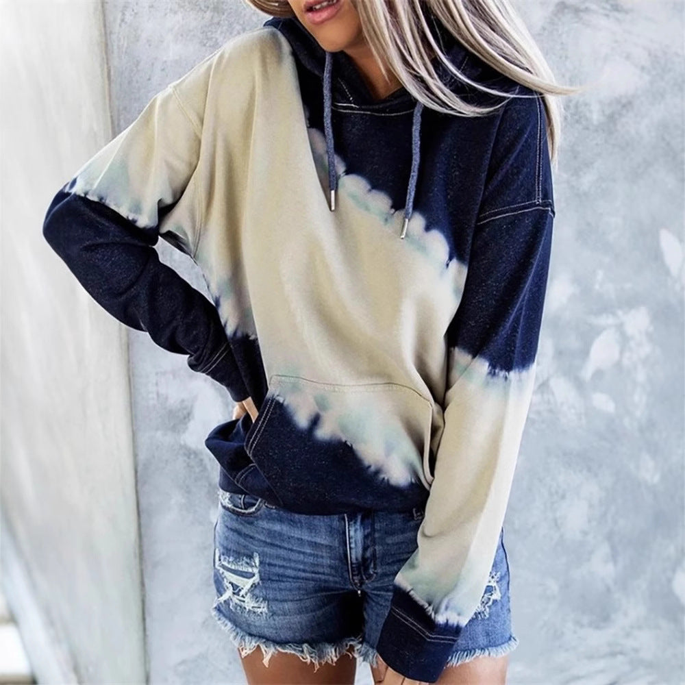 Casual hoodie for women with deep neck and unique tie-dye design Lune London