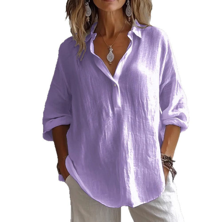 Women Loose Linen Button Blouse Lune London