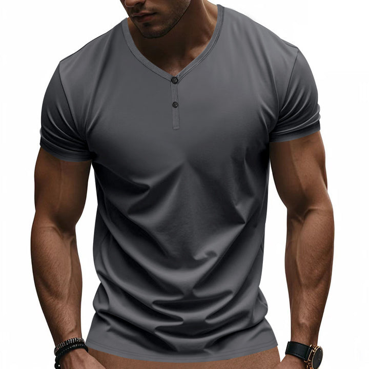 Short Sleeve Henley T-Shirt for Men with Textured V Neck Lune London