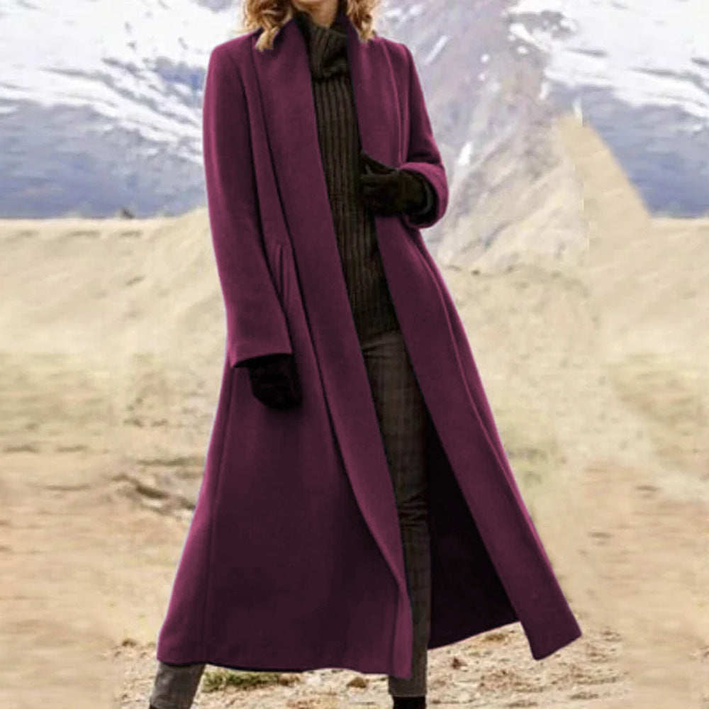 Long wool coat for women with a minimalist design and high collar Lune London