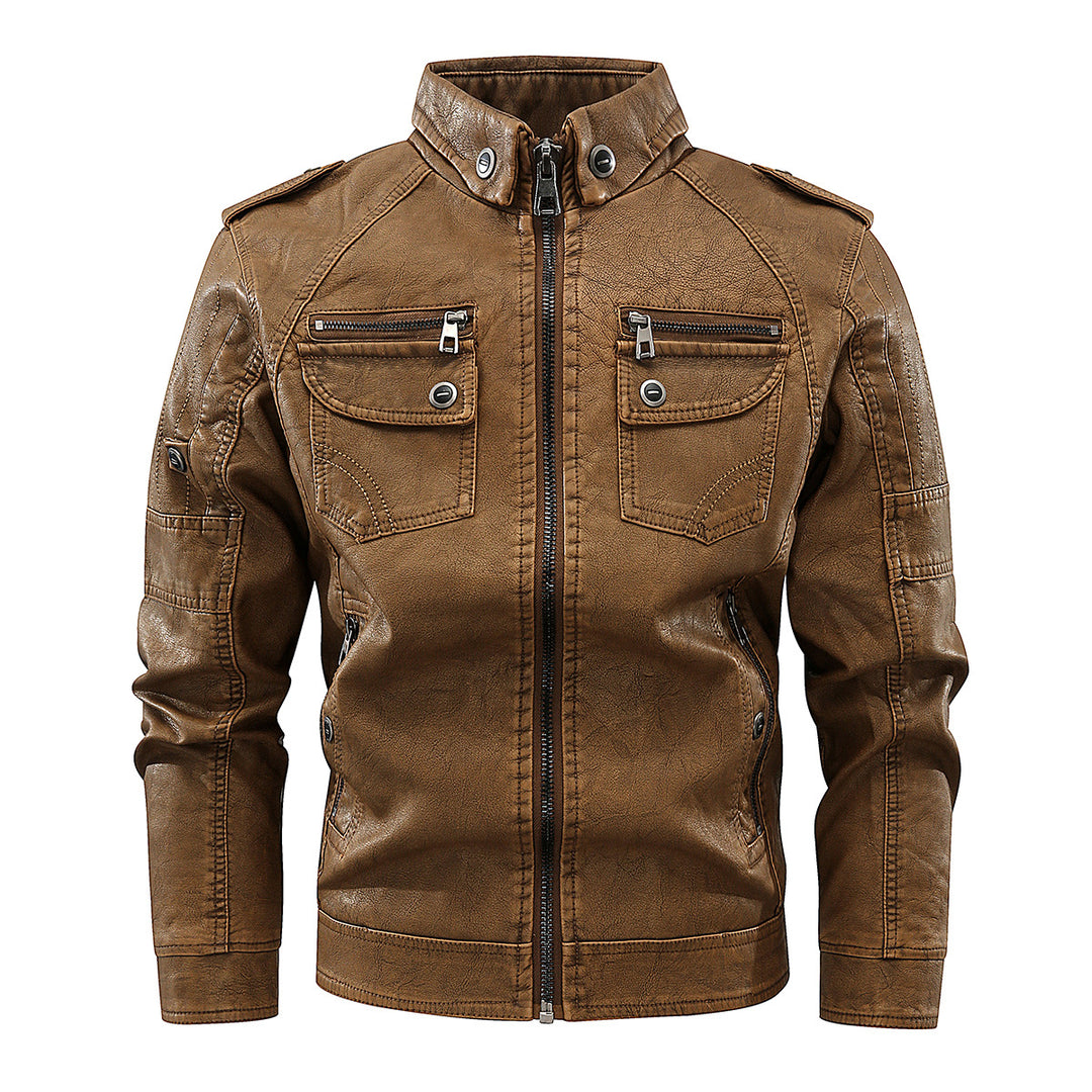 Stylish leather jacket for men with practical pockets and high collar Lune London