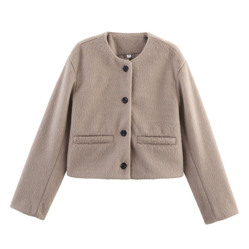 Short women's jacket with fleece surface and decorative buttons Lune London