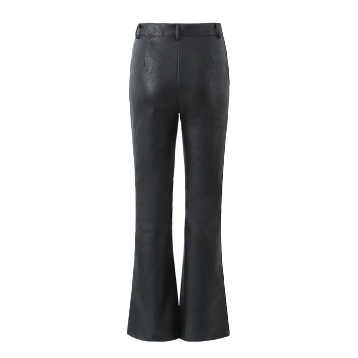 Wide faux leather trousers for women with stylish and chic flaps