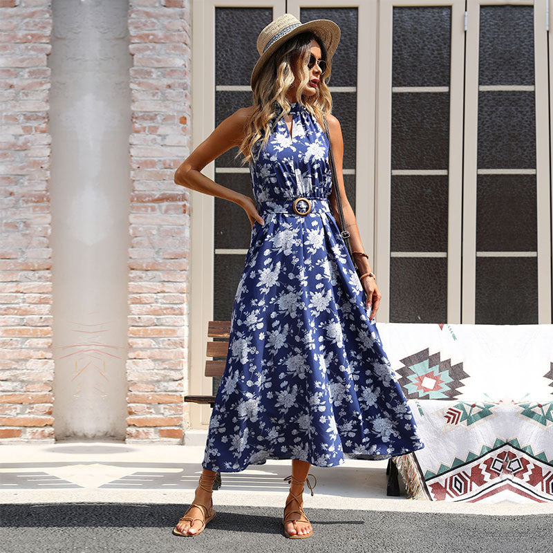 Maxi dress with floral print for women with high slit detail Lune London
