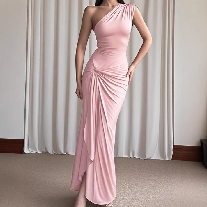 Ladies Elegant Asymmetrical Maxi Dress with Refined Draping Lune London