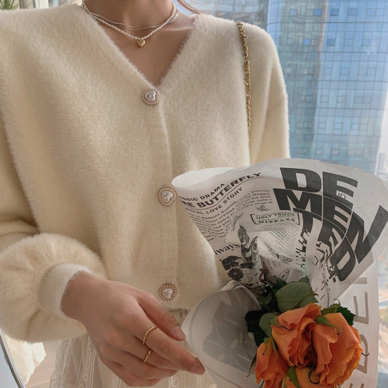 Cardigan V en Jouant pour Femmes avec Boutons en Forme de Cœur Chic & Stil