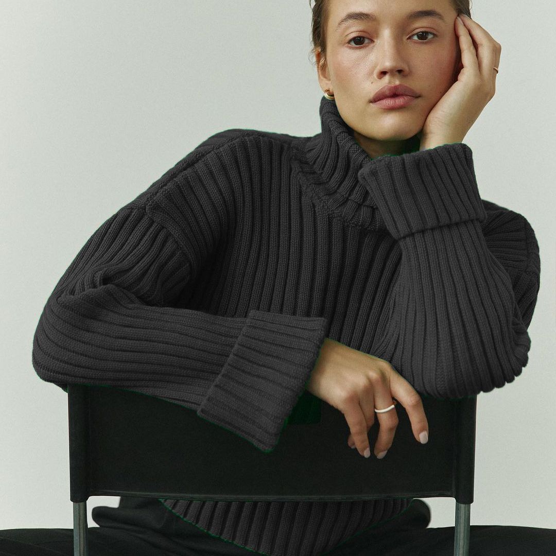Women's Knitted Sweater with High Collar Lune London