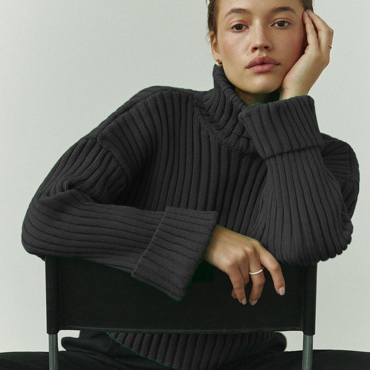Women's Knitted Sweater with High Collar Lune London