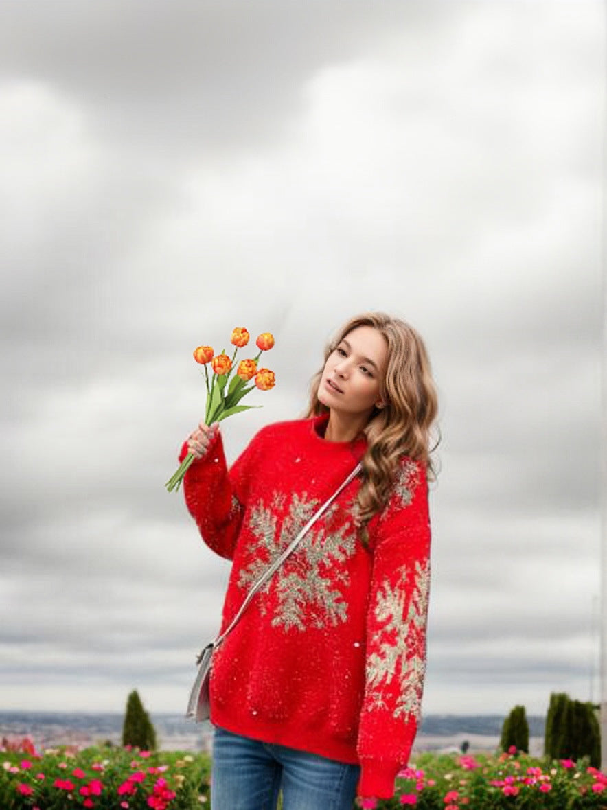 Women Chunky knit sweater with festive snowy pattern Lune London