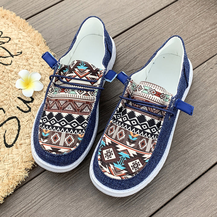 Casual slip-on sneakers for women with a trendy ethnic pattern Lune London