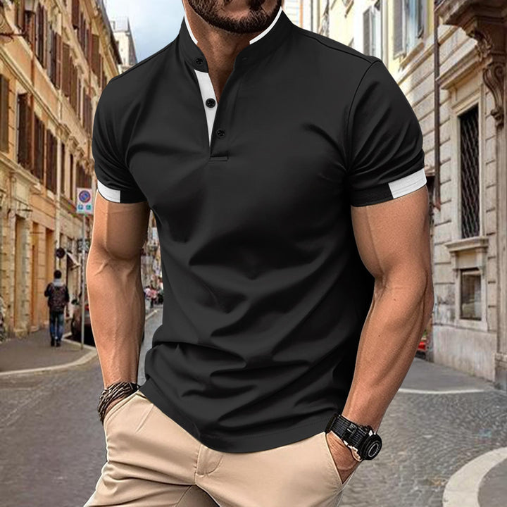 Men's performance polo with elegant Mandarin collar Lune London